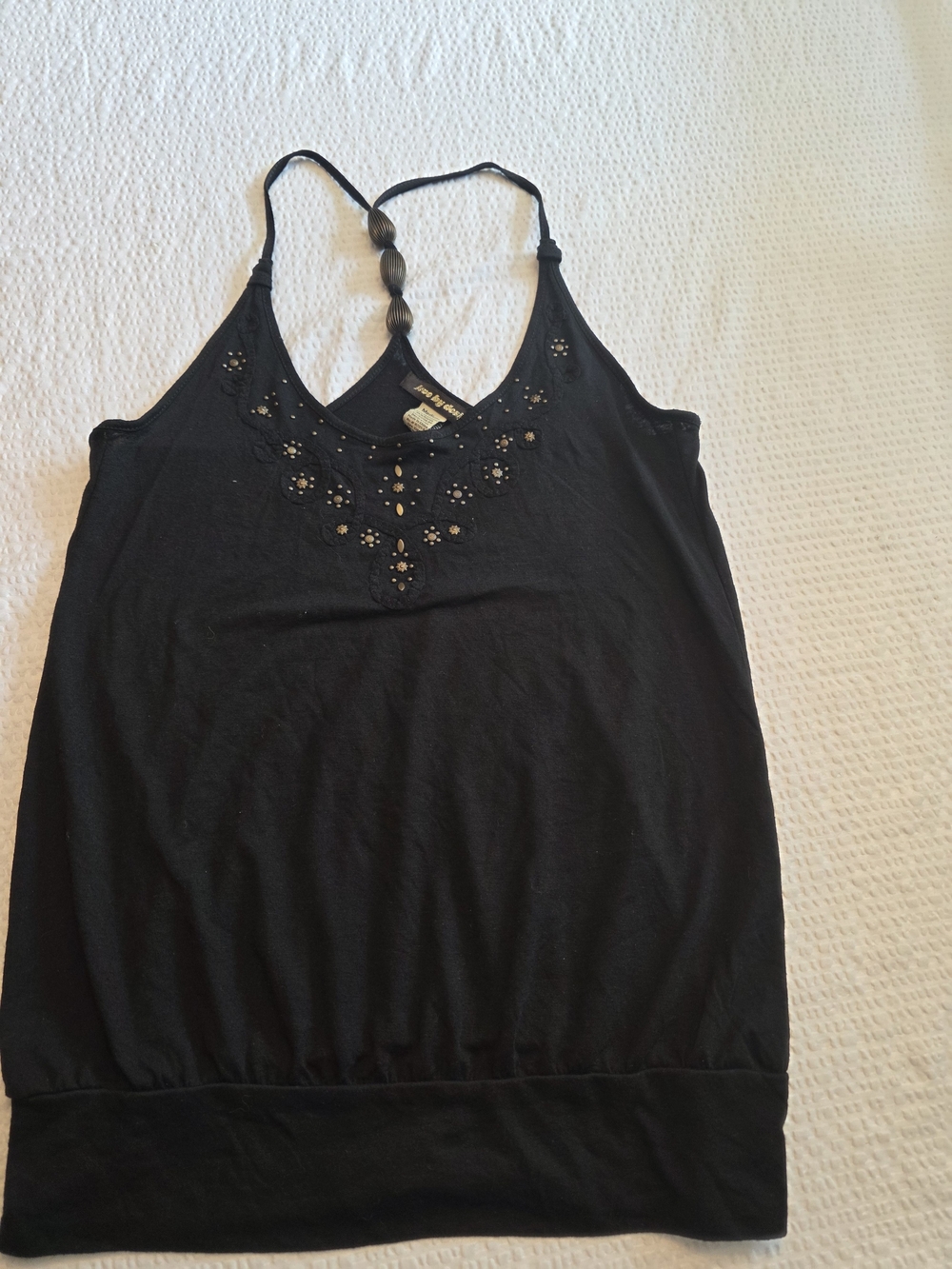 Love By Design Black Embellished Braided-Strap Tank Top M